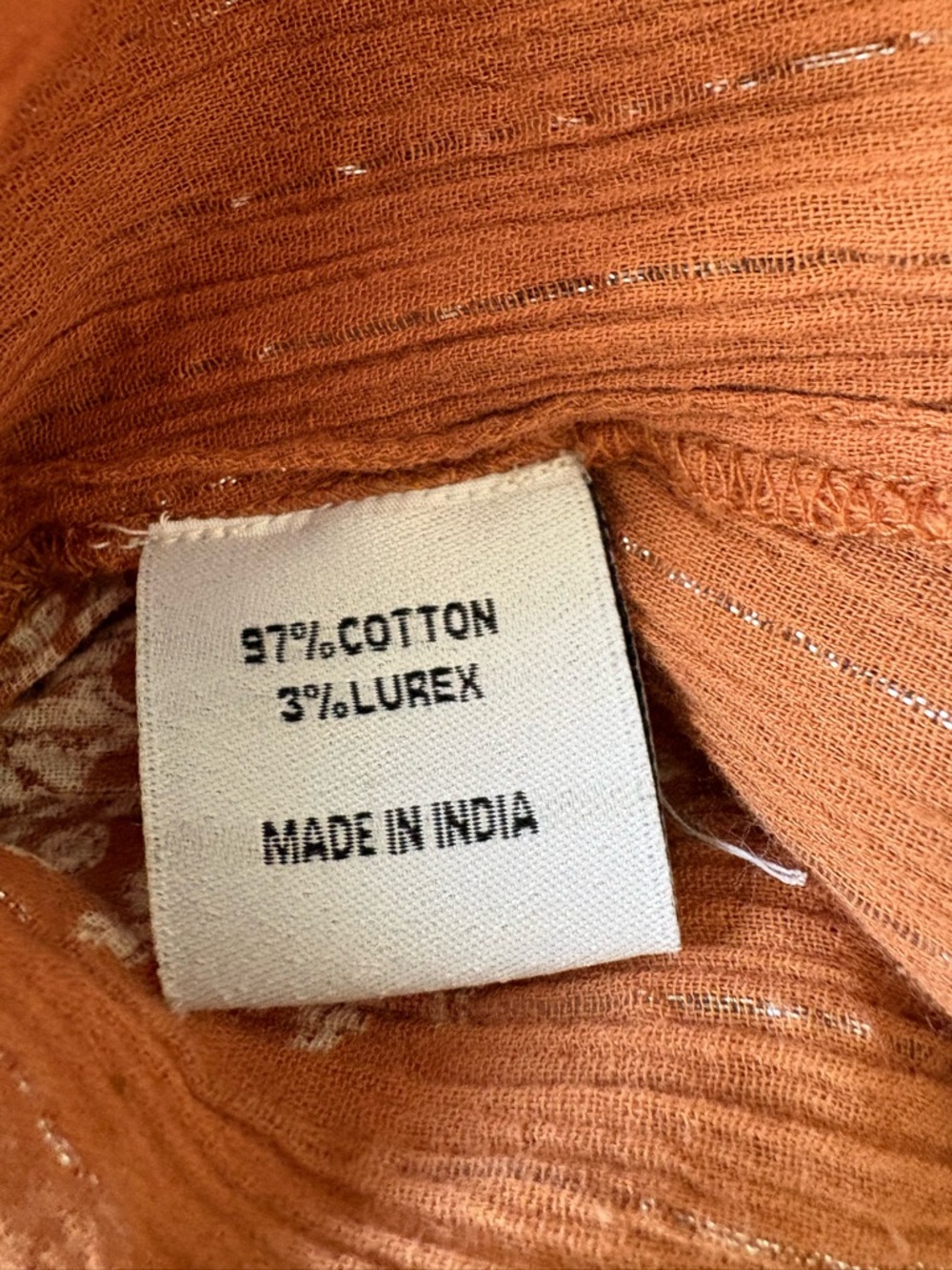 Daughters of India Boho Mini Dress Cotton Lurex Rust Print Small - Picture 3 of 7